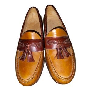 Allen Edmonds Maxfield Men's 10.5C Two Tone Leather Brown Shoes Weave Tassel USA